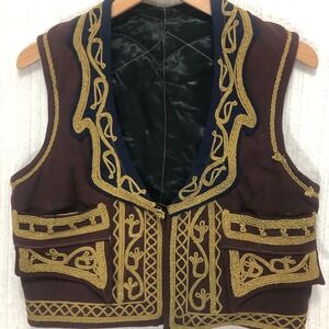 Vintage Embroidered Folk Vest Gold Braid Couching Balkan Greek Ottoman Waistcoat